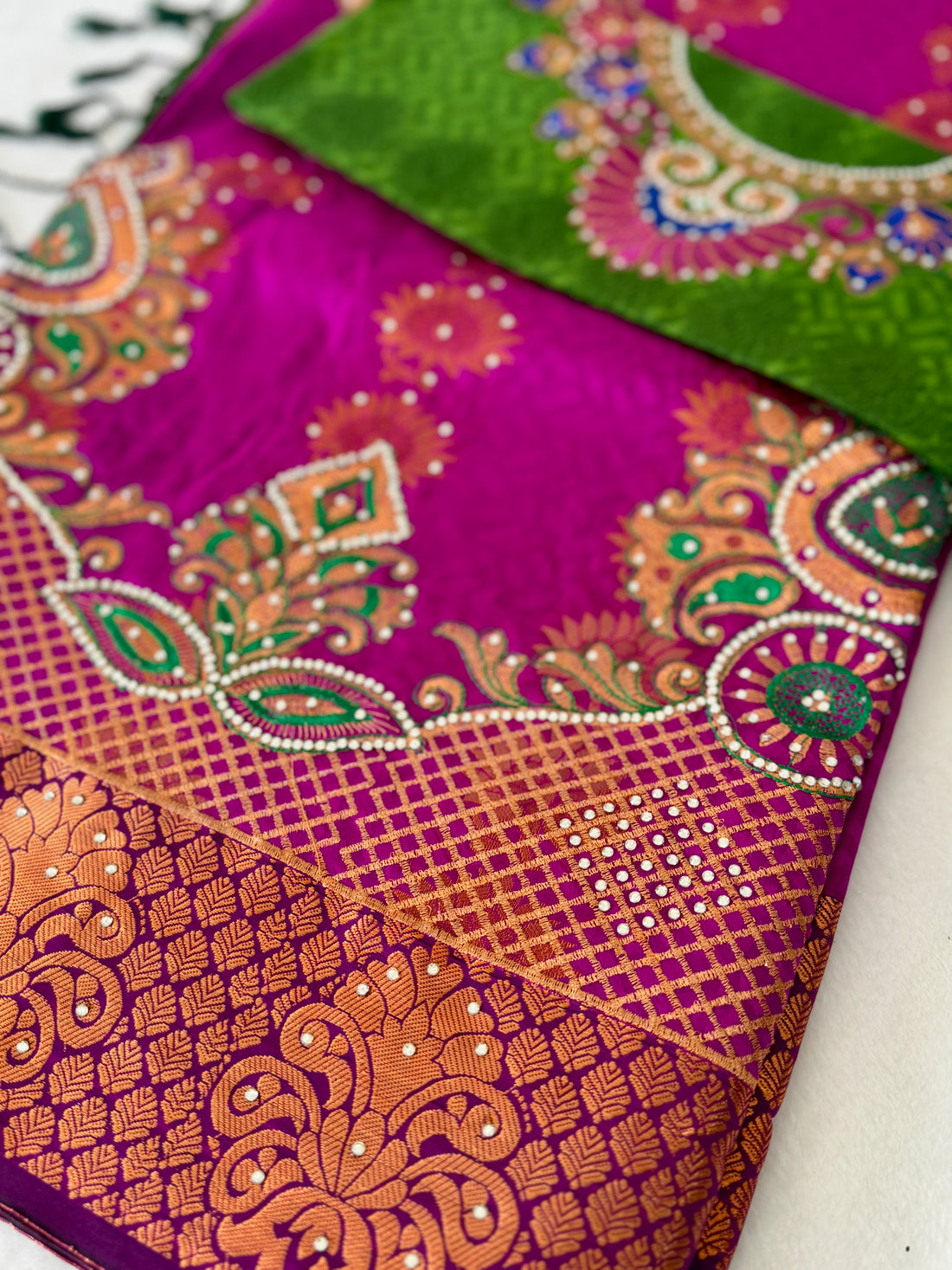Sari "Maharani" - Fuchsia/Vert