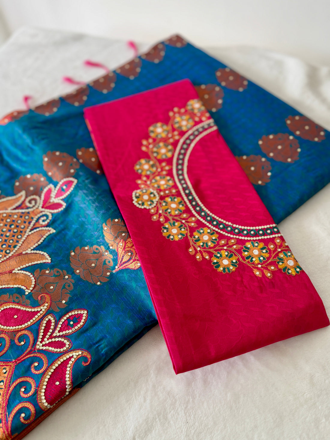 Sari "Maharani" - Bleu/Fuschia