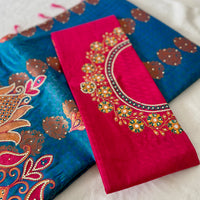 Sari "Maharani" - Bleu/Fuschia