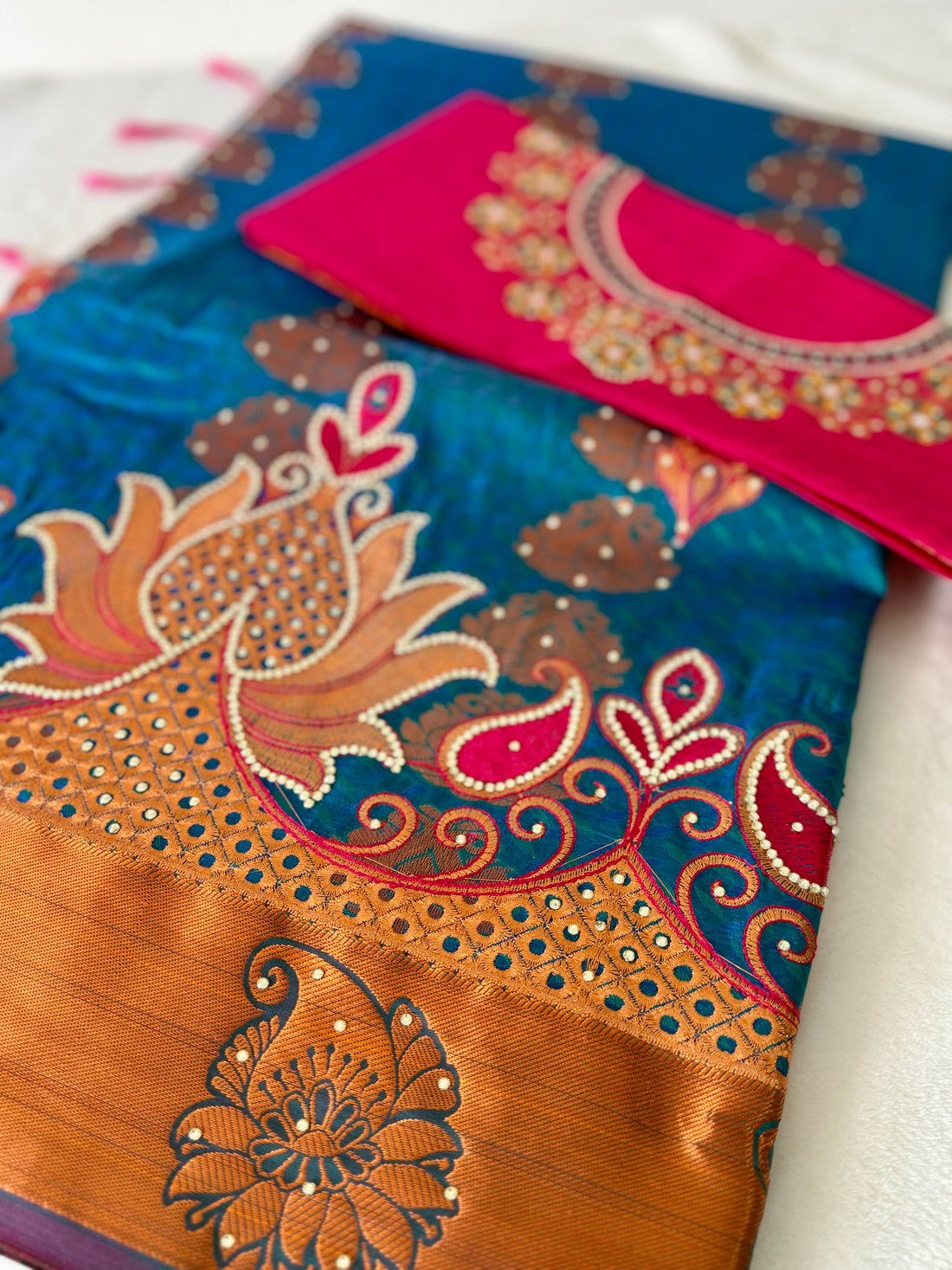 Sari "Maharani" - Bleu/Fuschia