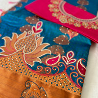 Sari "Maharani" - Bleu/Fuschia