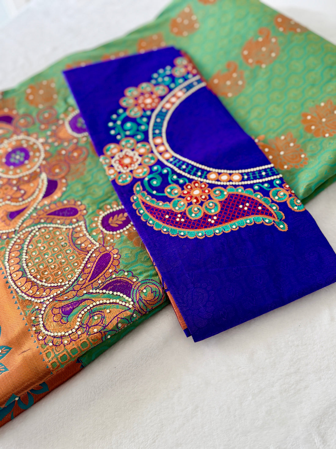 Sari "Maharani" - Vert Menthe/Mauve