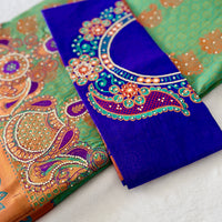 Sari "Maharani" - Vert Menthe/Mauve