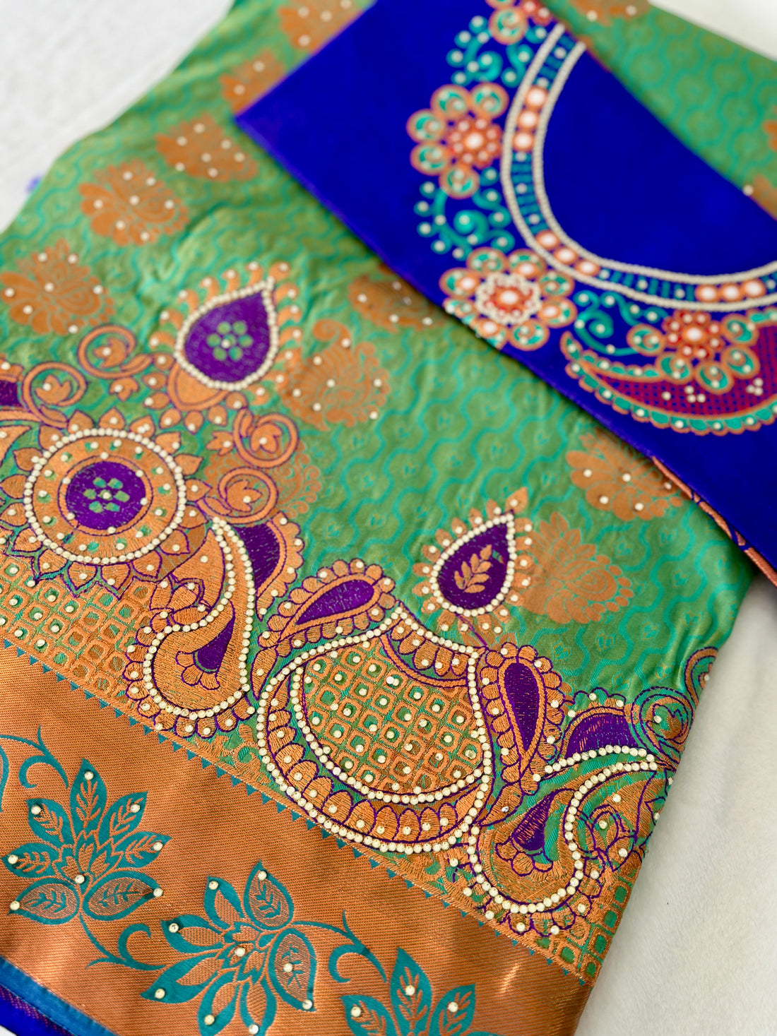 Sari "Maharani" - Vert Menthe/Mauve
