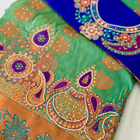 Sari "Maharani" - Vert Menthe/Mauve