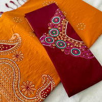 Sari "Maharani" - Jaune safran/grenat