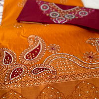 Sari "Maharani" - Jaune safran/grenat