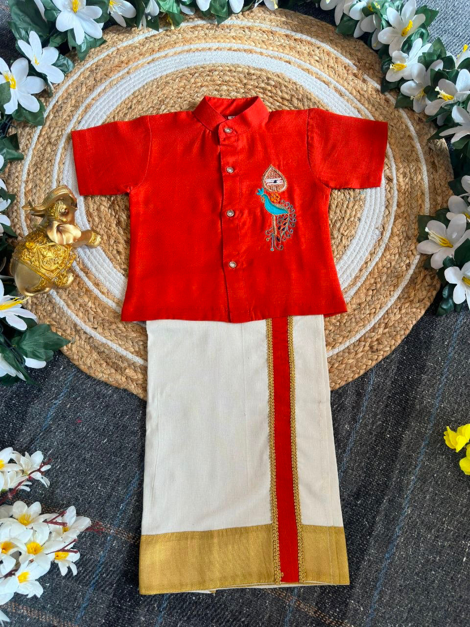 Ensemble chemise veshti "Hiresh" - Orange rouille