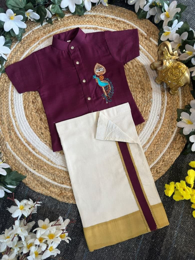 Ensemble chemise veshti "Hiresh" - Prune