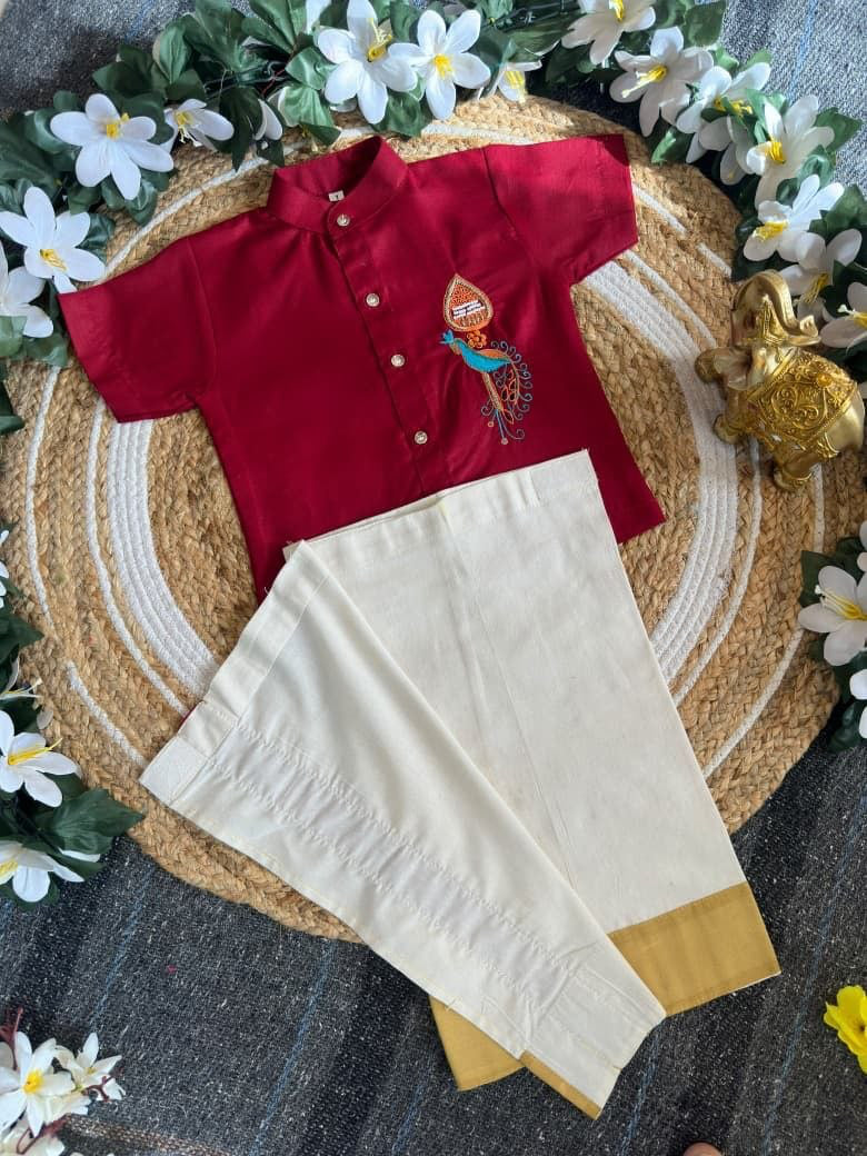 Ensemble chemise veshti "Hiresh" - Bordeaux