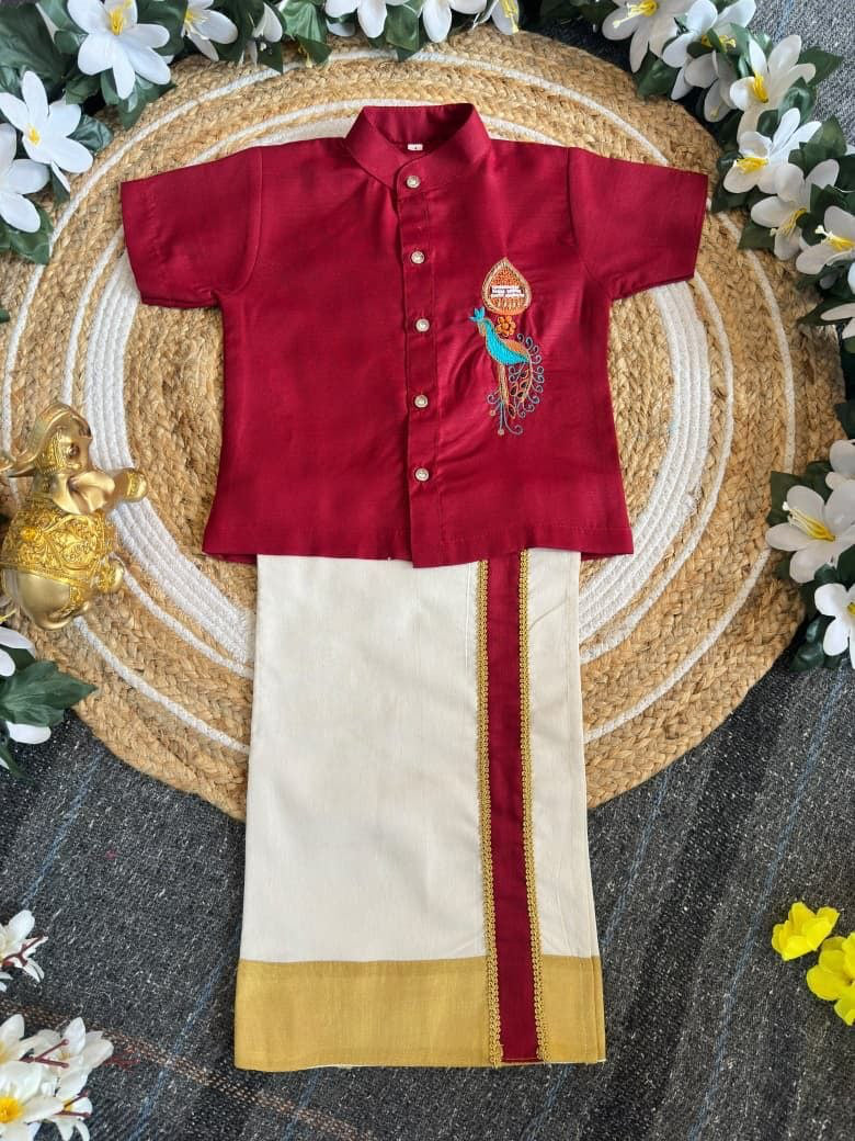 Ensemble chemise veshti "Hiresh" - Bordeaux