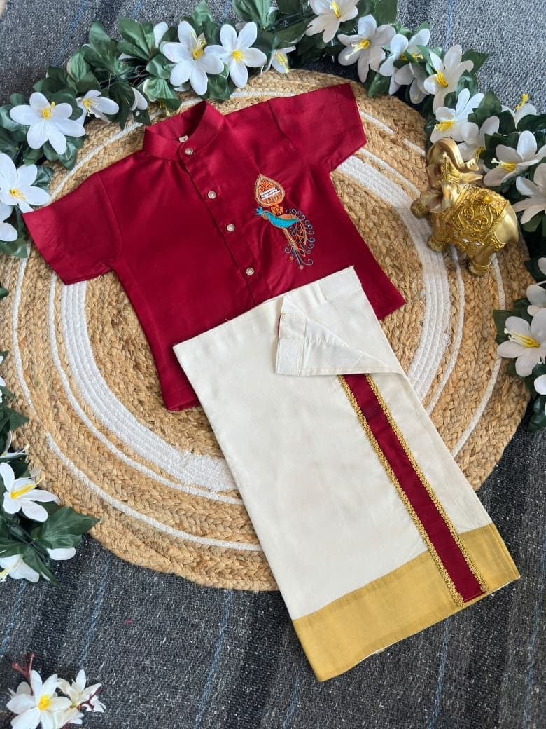 Ensemble chemise veshti "Hiresh" - Bordeaux
