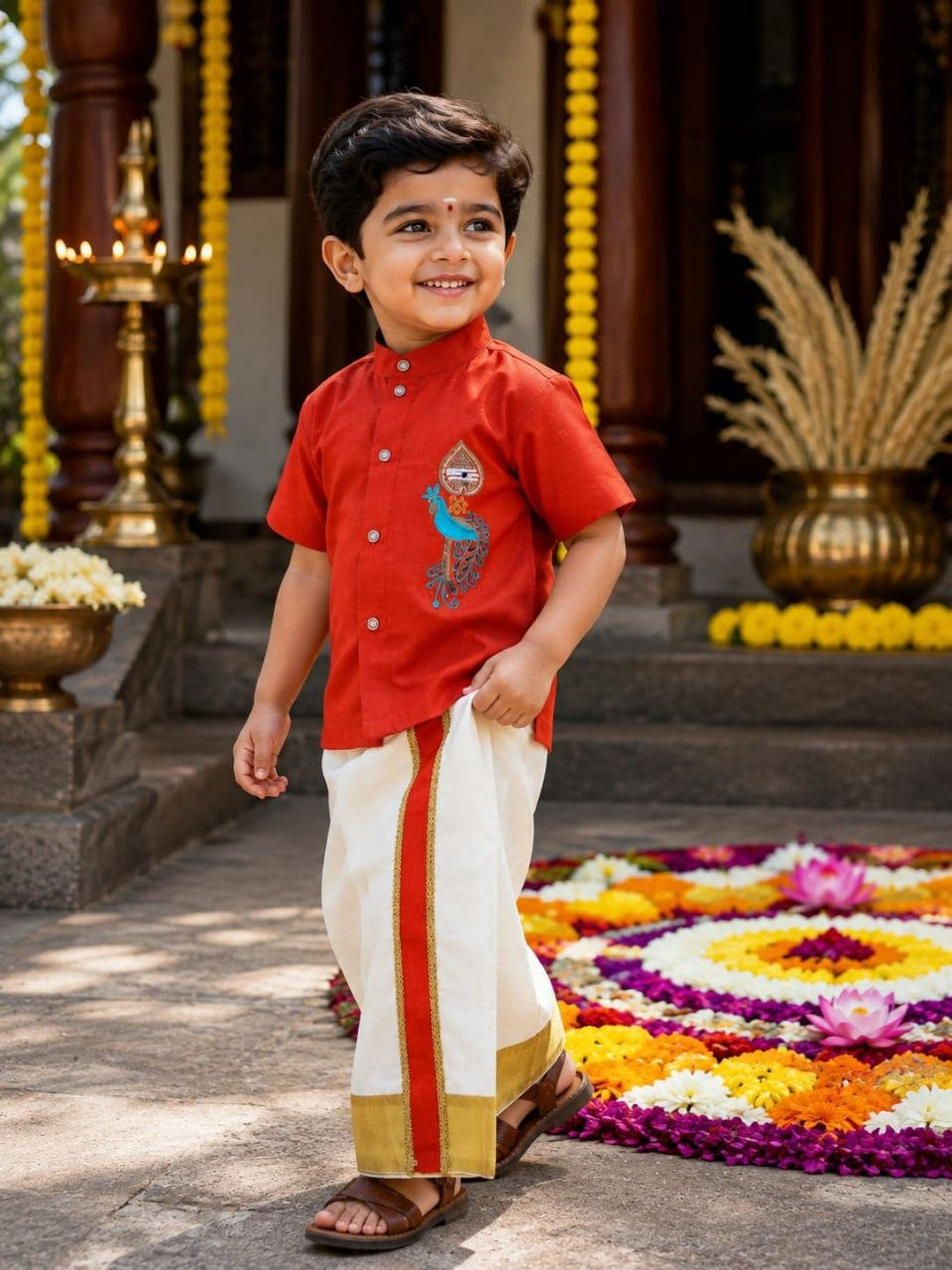 Ensemble chemise veshti "Hiresh" - Orange rouille