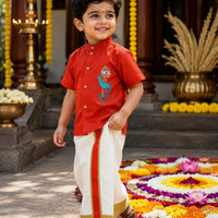 Ensemble chemise veshti "Hiresh" - Orange rouille