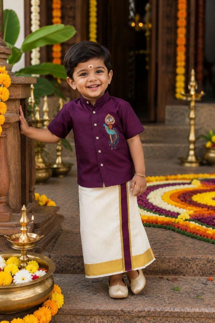 Ensemble chemise veshti "Hiresh" - Prune
