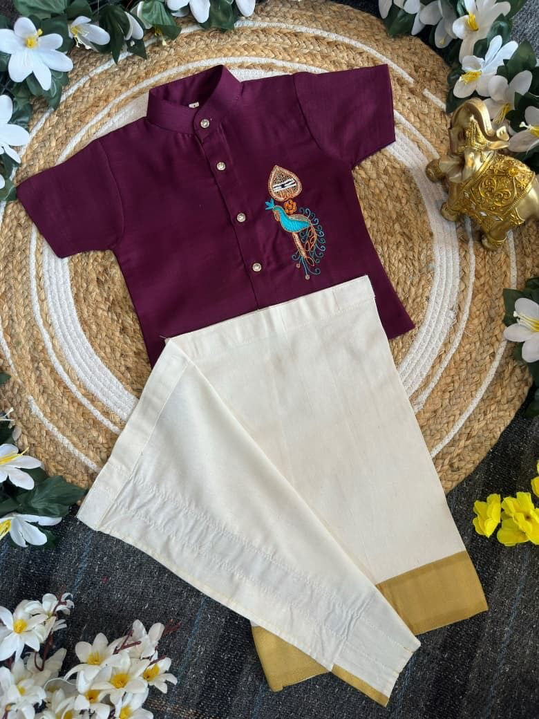 Ensemble chemise veshti "Hiresh" - Prune