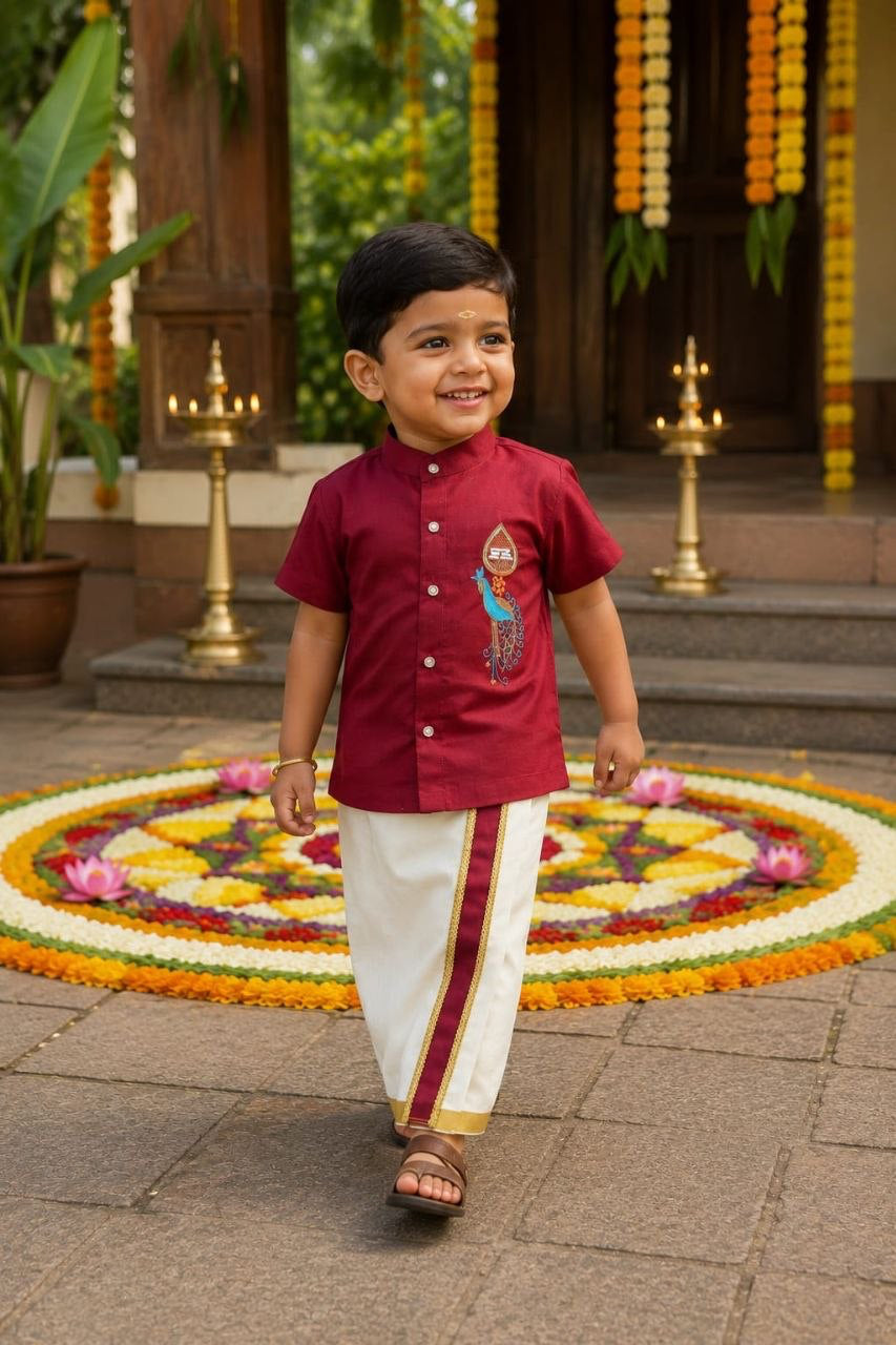 Ensemble chemise veshti "Hiresh" - Bordeaux