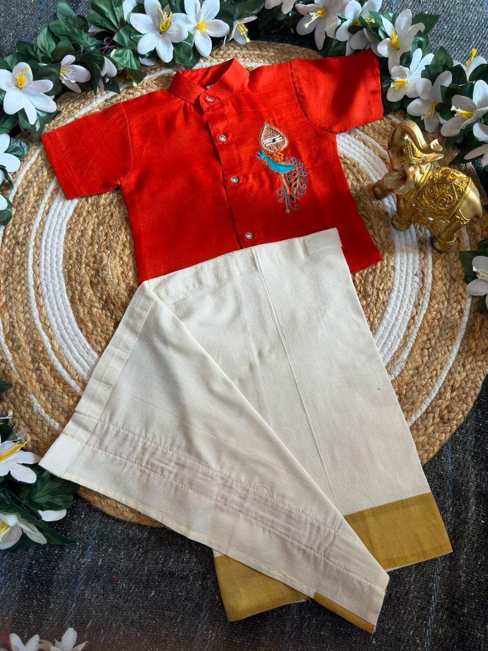 Ensemble chemise veshti "Hiresh" - Orange rouille
