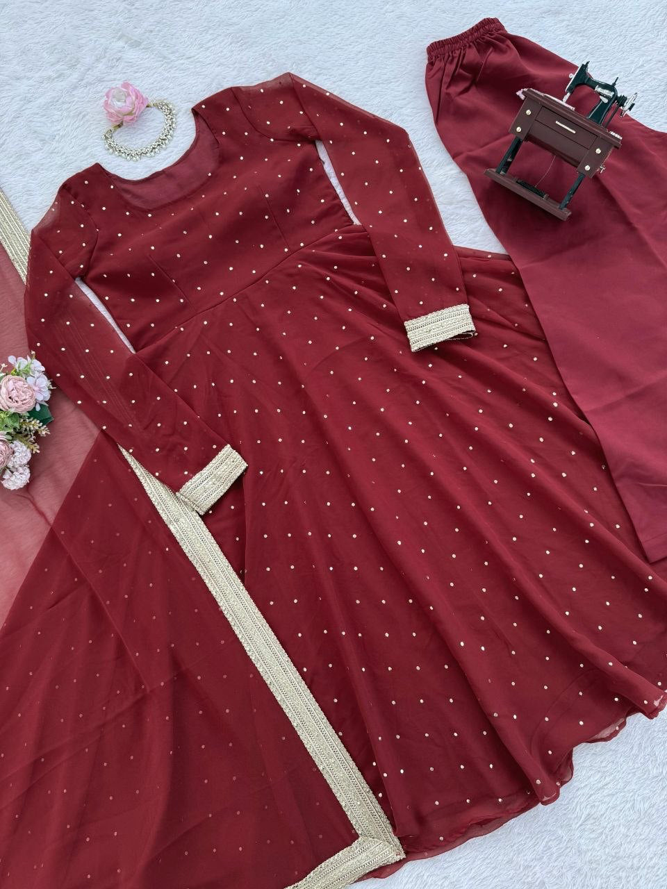 Anarkali  "Radhana" - Rouge bordeaux