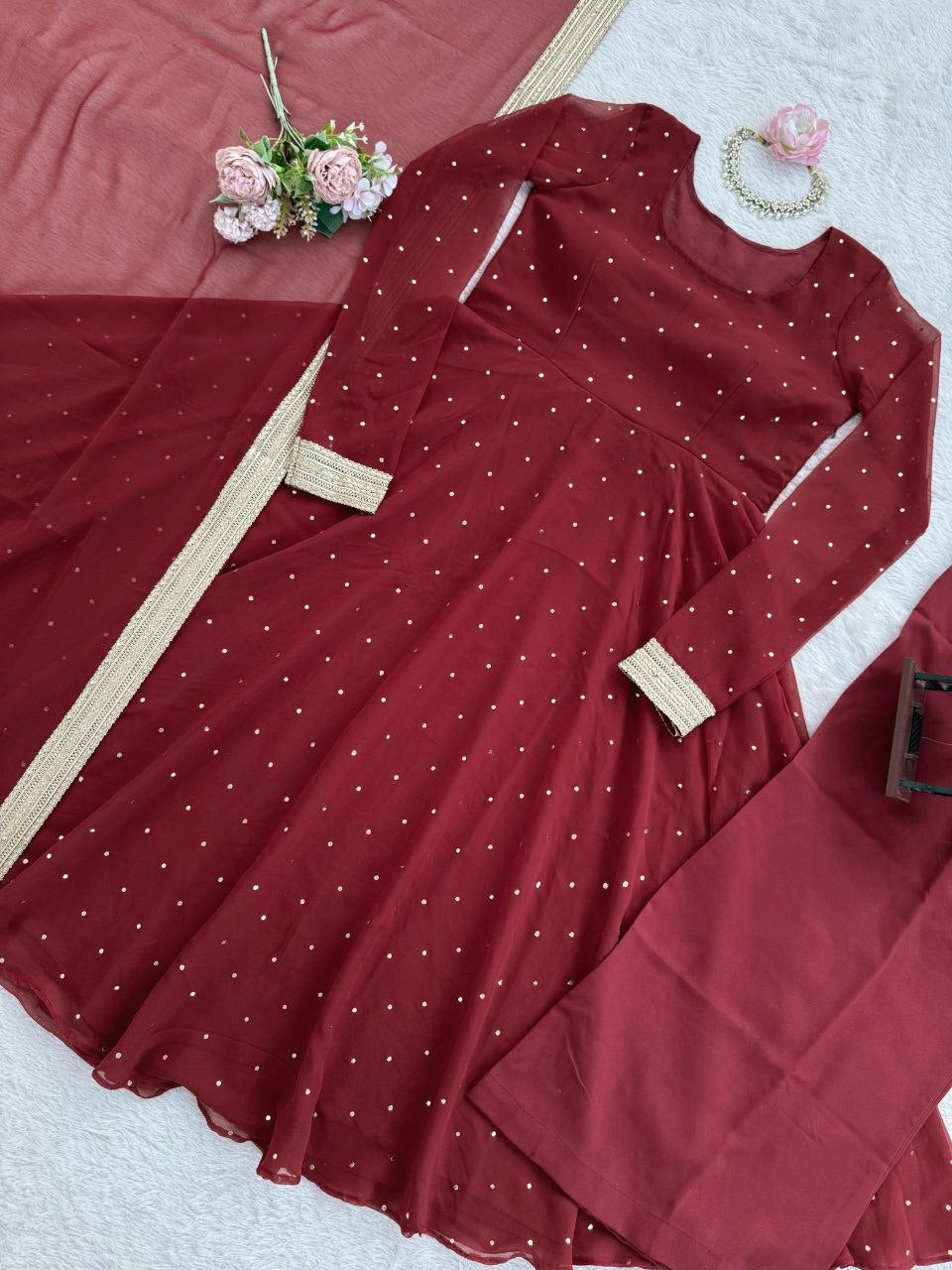 Anarkali  "Radhana" - Rouge bordeaux