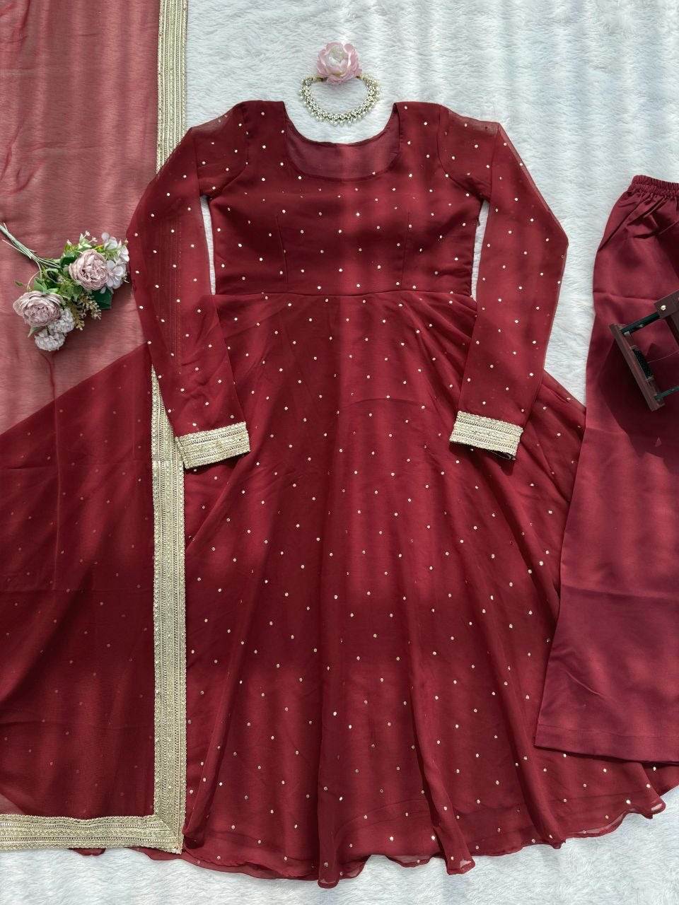 Anarkali  "Radhana" - Rouge bordeaux