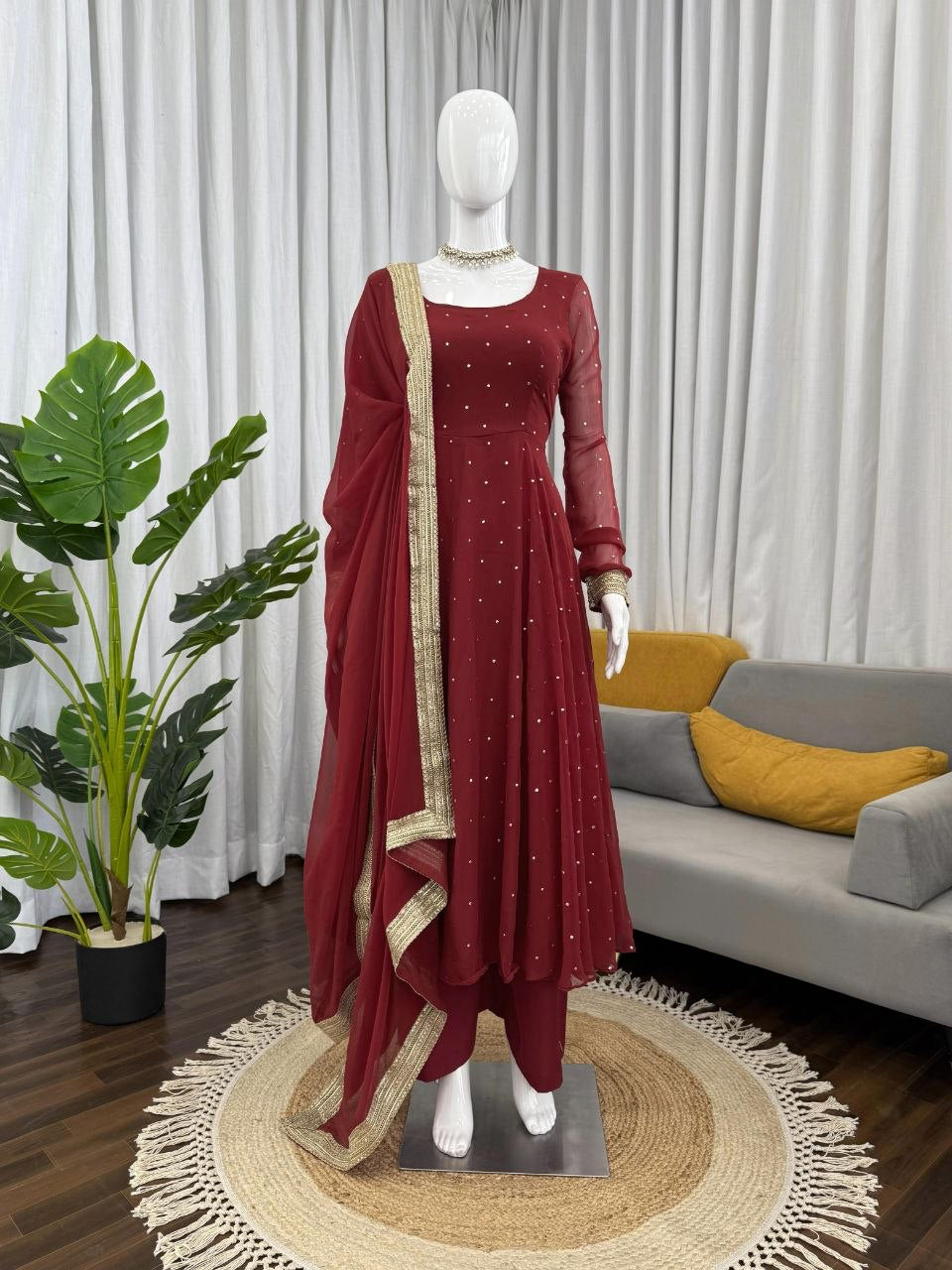 Anarkali  "Radhana" - Rouge bordeaux