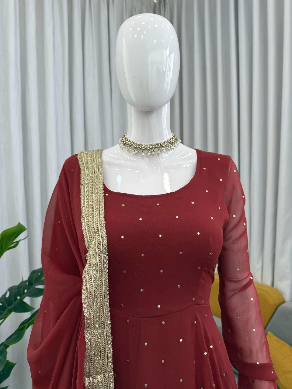 Anarkali  "Radhana" - Rouge bordeaux
