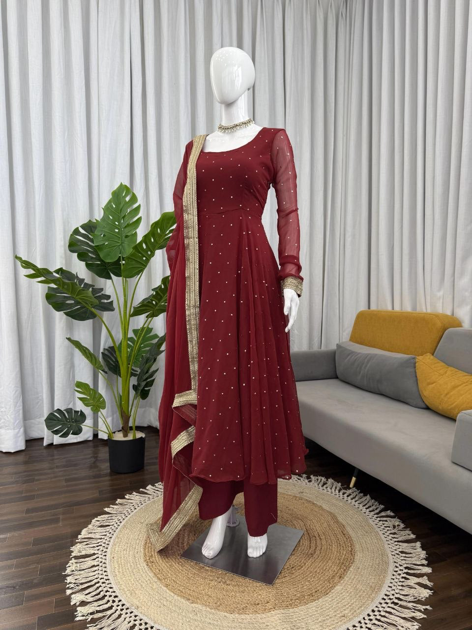 Anarkali  "Radhana" - Rouge bordeaux