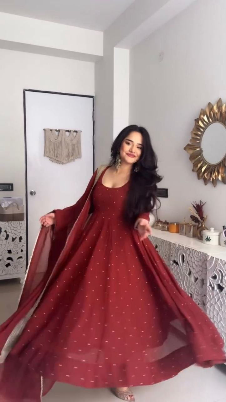 Anarkali  "Radhana" - Rouge bordeaux