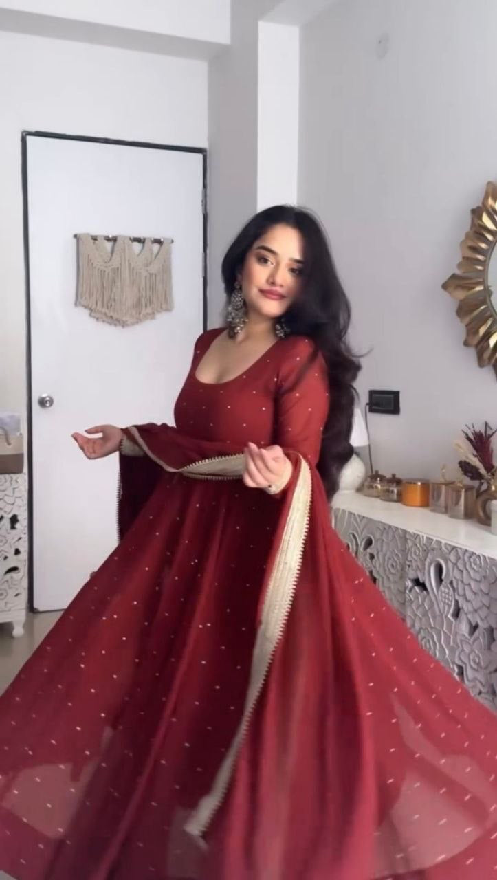 Anarkali  "Radhana" - Rouge bordeaux
