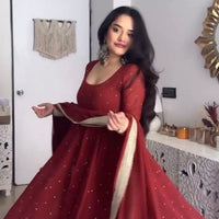 Anarkali  "Radhana" - Rouge bordeaux