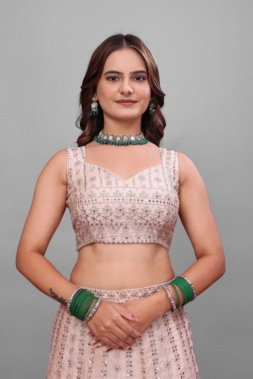 Lehenga collection "Sourhya" - Rose poudrée