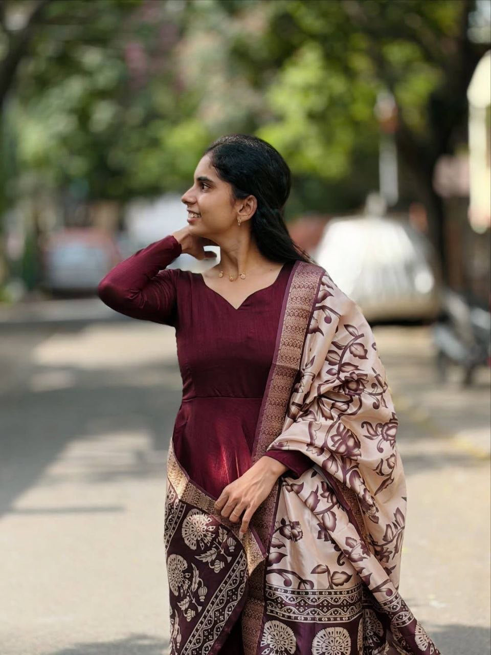 Anarkali  "Kalamkari" - Prune