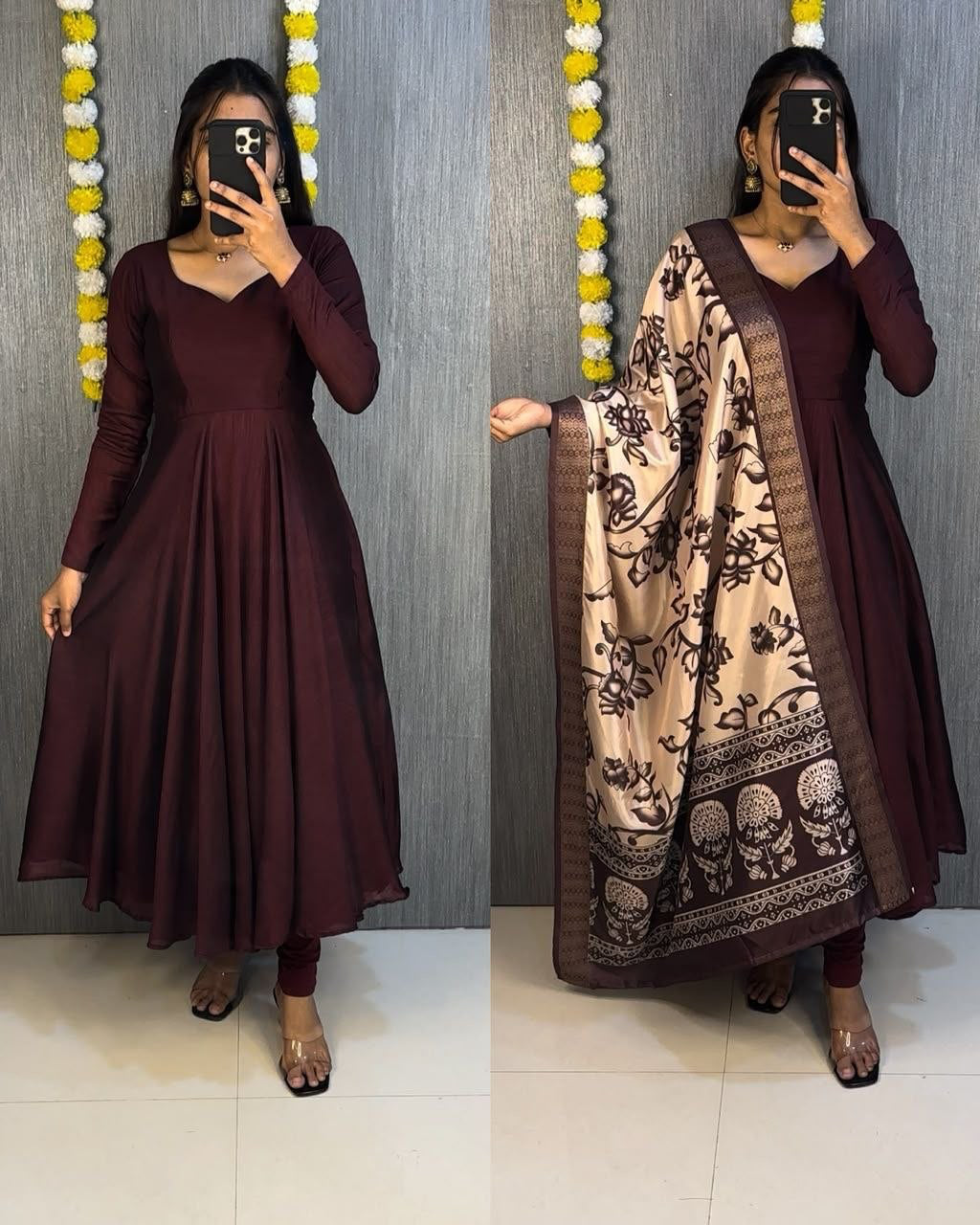 Anarkali  "Kalamkari" - Marron café