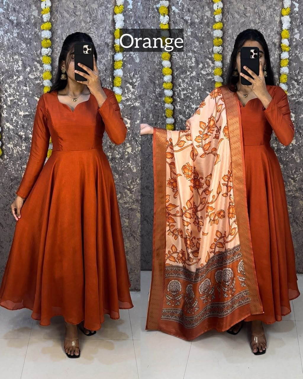 Anarkali  "Kalamkari" - Orange