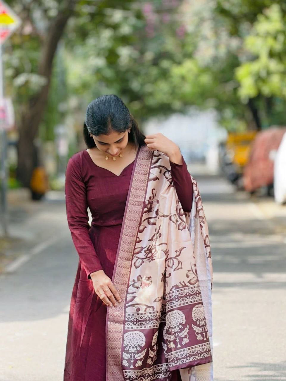 Anarkali  "Kalamkari" - Prune