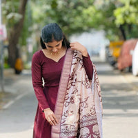 Anarkali  "Kalamkari" - Prune