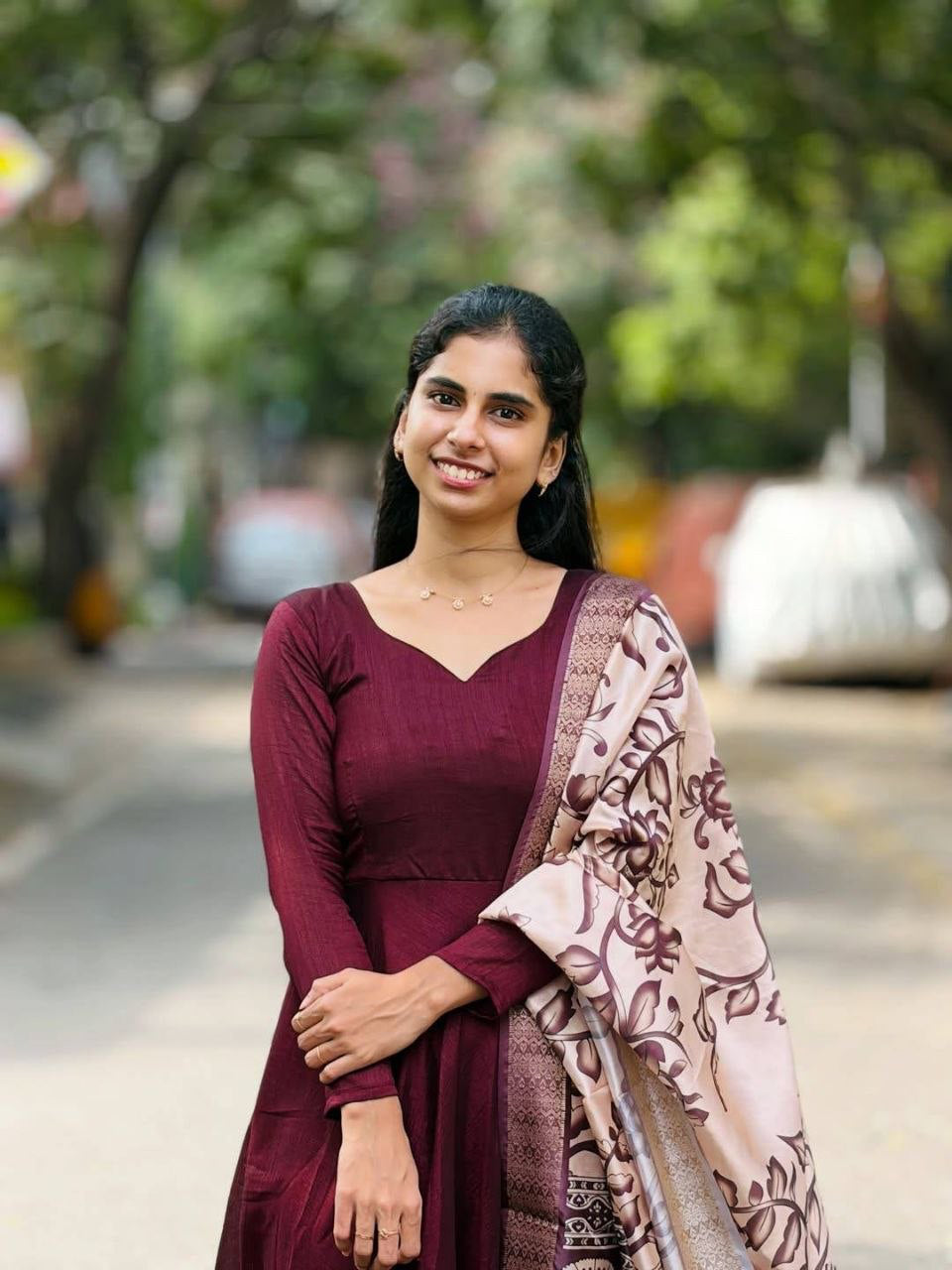 Anarkali  "Kalamkari" - Prune