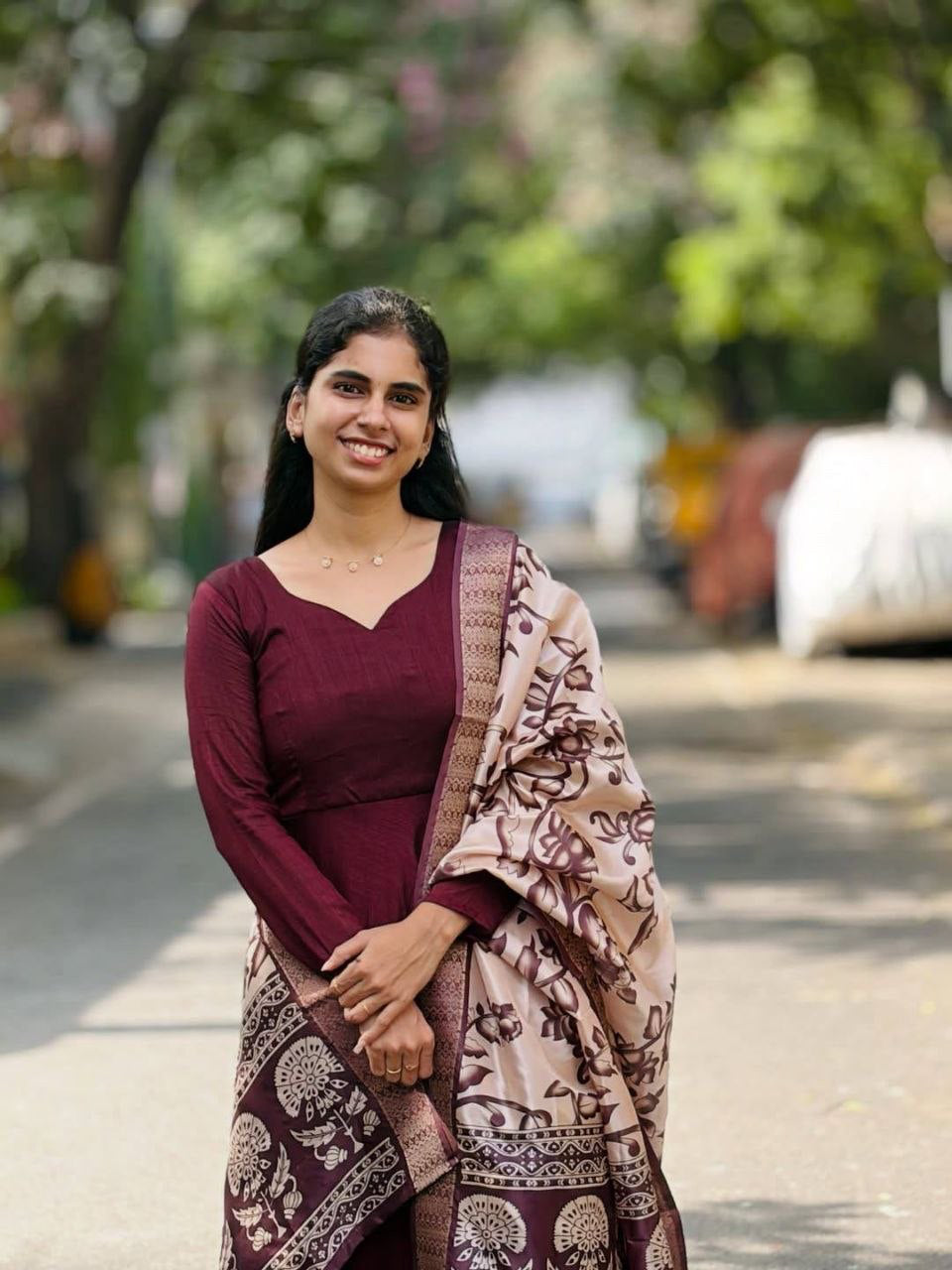 Anarkali  "Kalamkari" - Prune