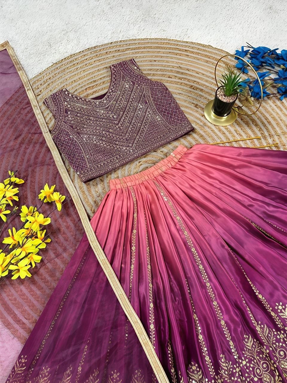 Lehenga Fille collection "Sounita" - Prune