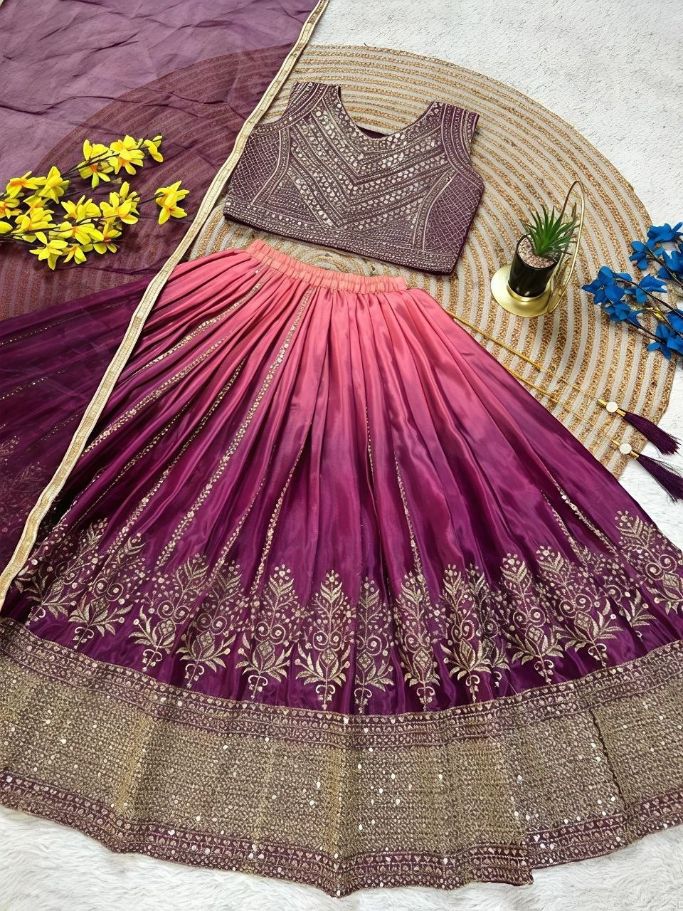 Lehenga Fille collection "Sounita" - Prune