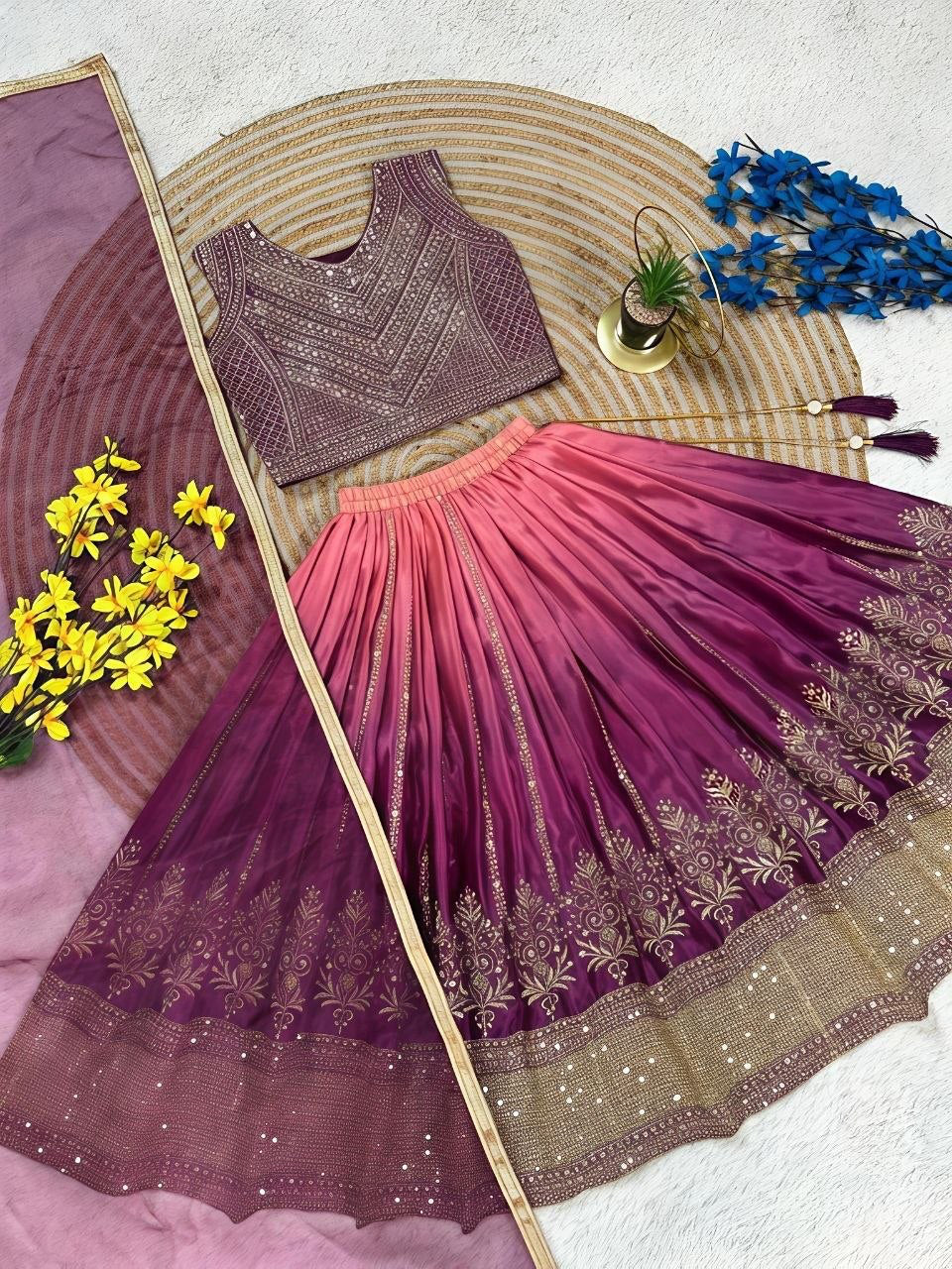Lehenga Fille collection "Sounita" - Prune