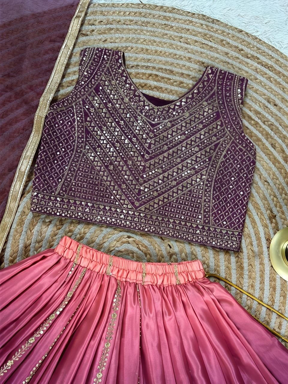 Lehenga Fille collection "Sounita" - Prune