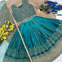 Lehenga Fille collection "Sounita" - Bleu lagon