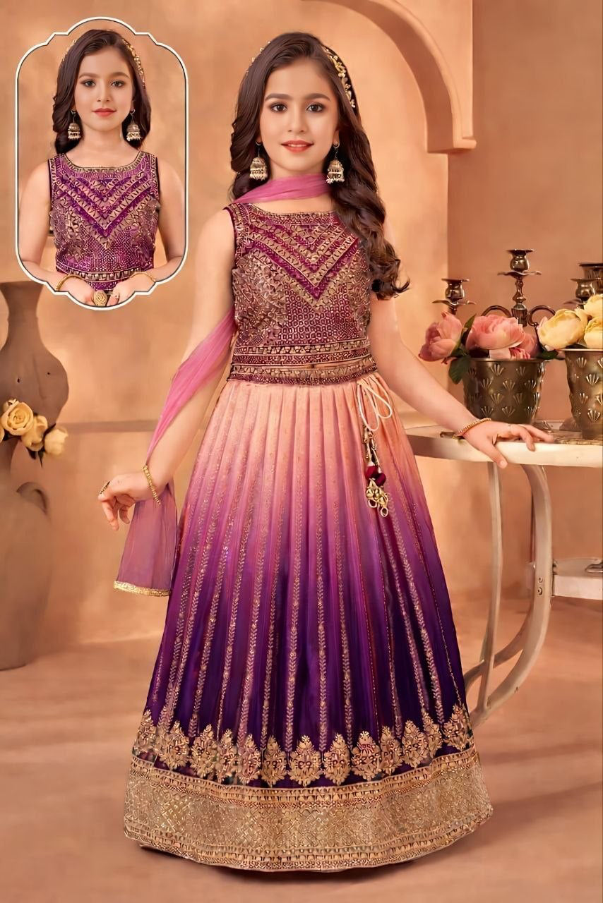 Lehenga Fille collection "Sounita" - Prune
