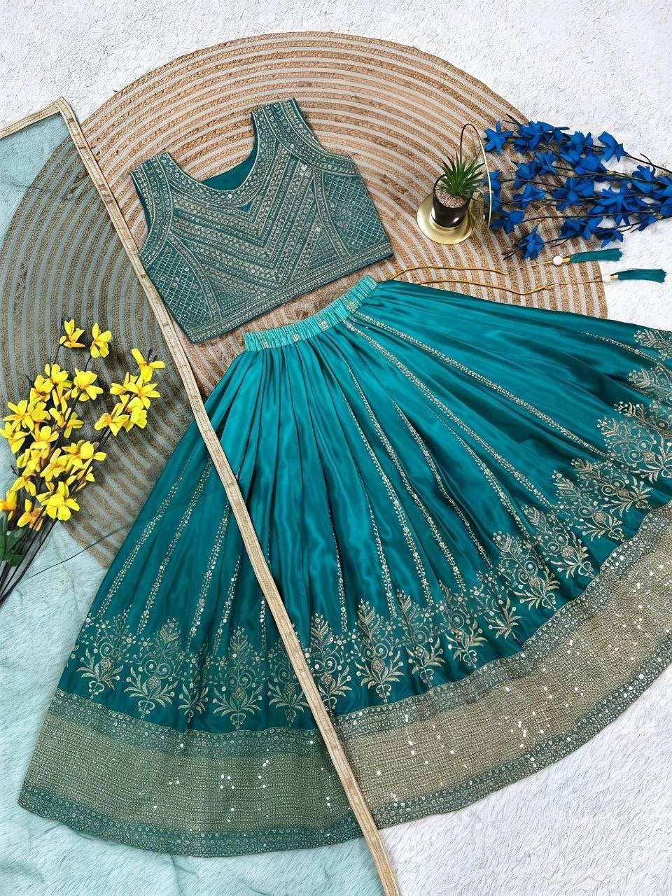Lehenga Fille collection "Sounita" - Bleu lagon