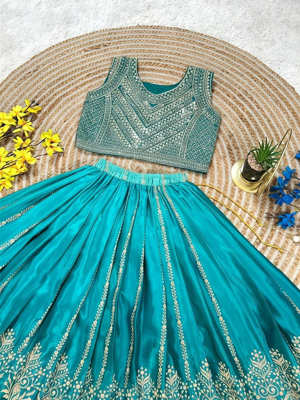 Lehenga Fille collection "Sounita" - Bleu lagon