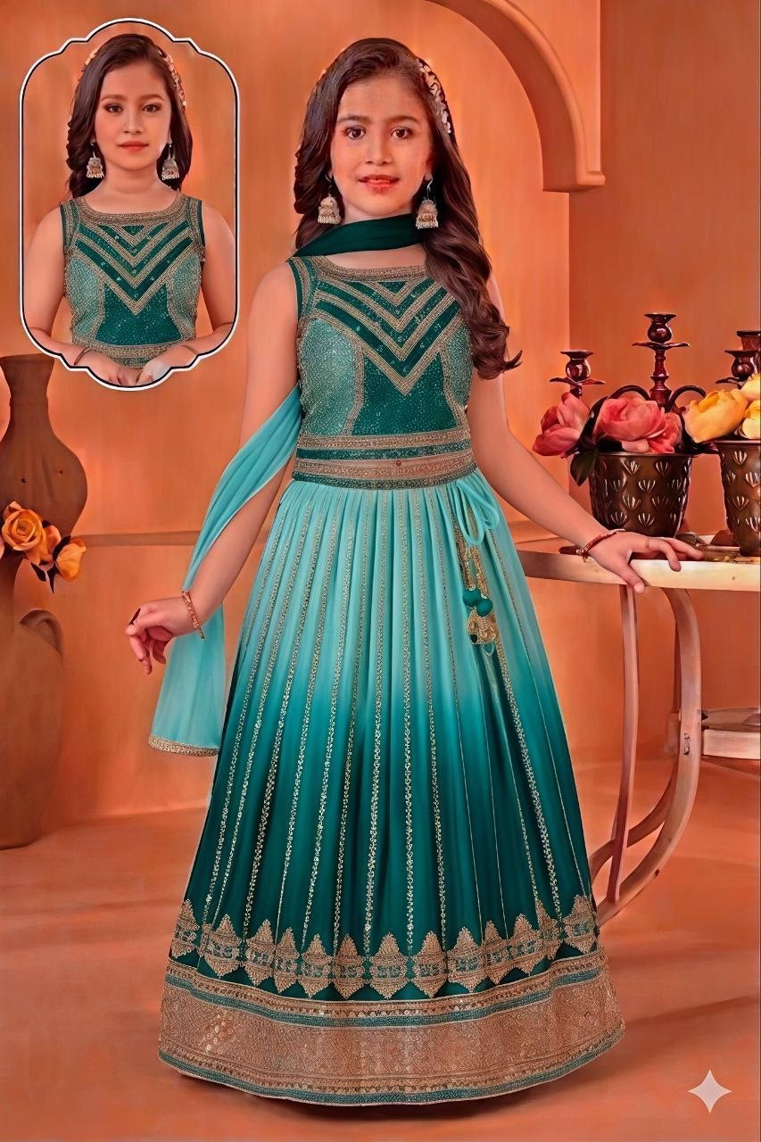 Lehenga Fille collection "Sounita" - Bleu lagon