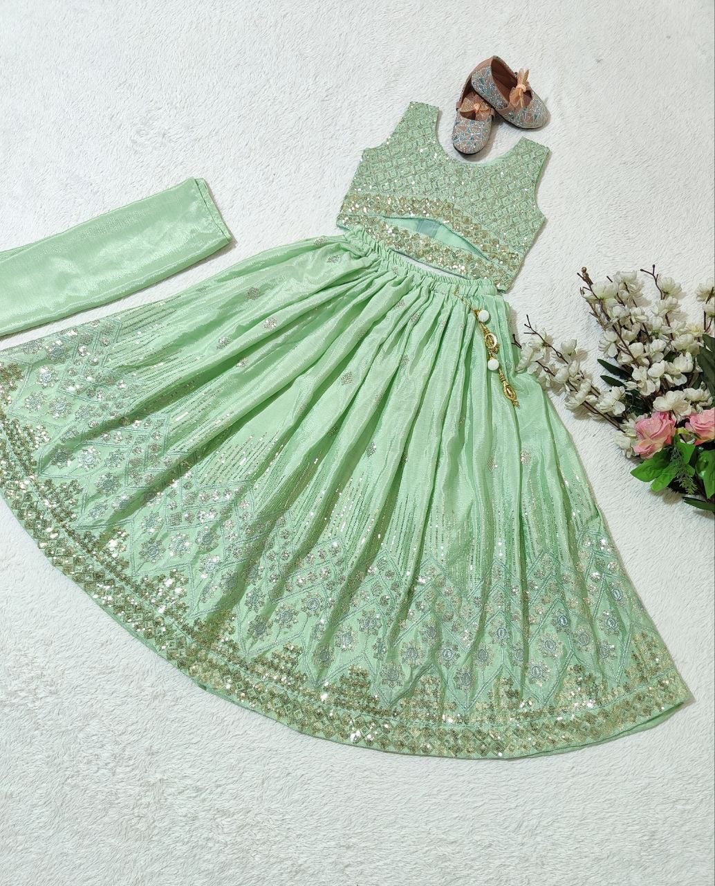 Lehenga Fille collection "Maya" - Vert menthe