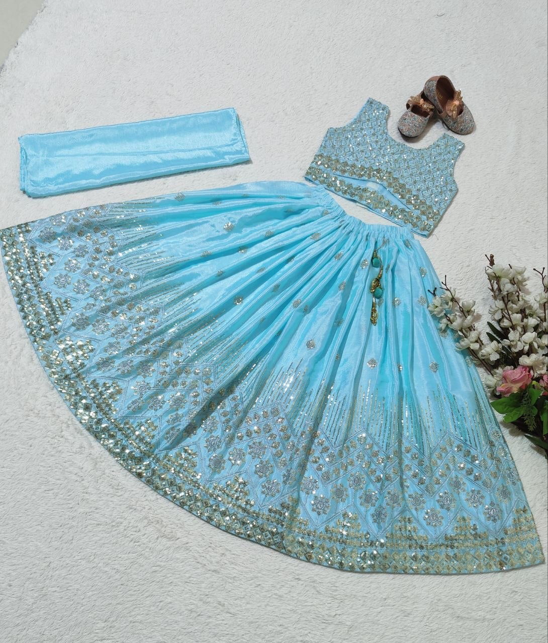Lehenga Fille collection "Maya" - Bleu ciel